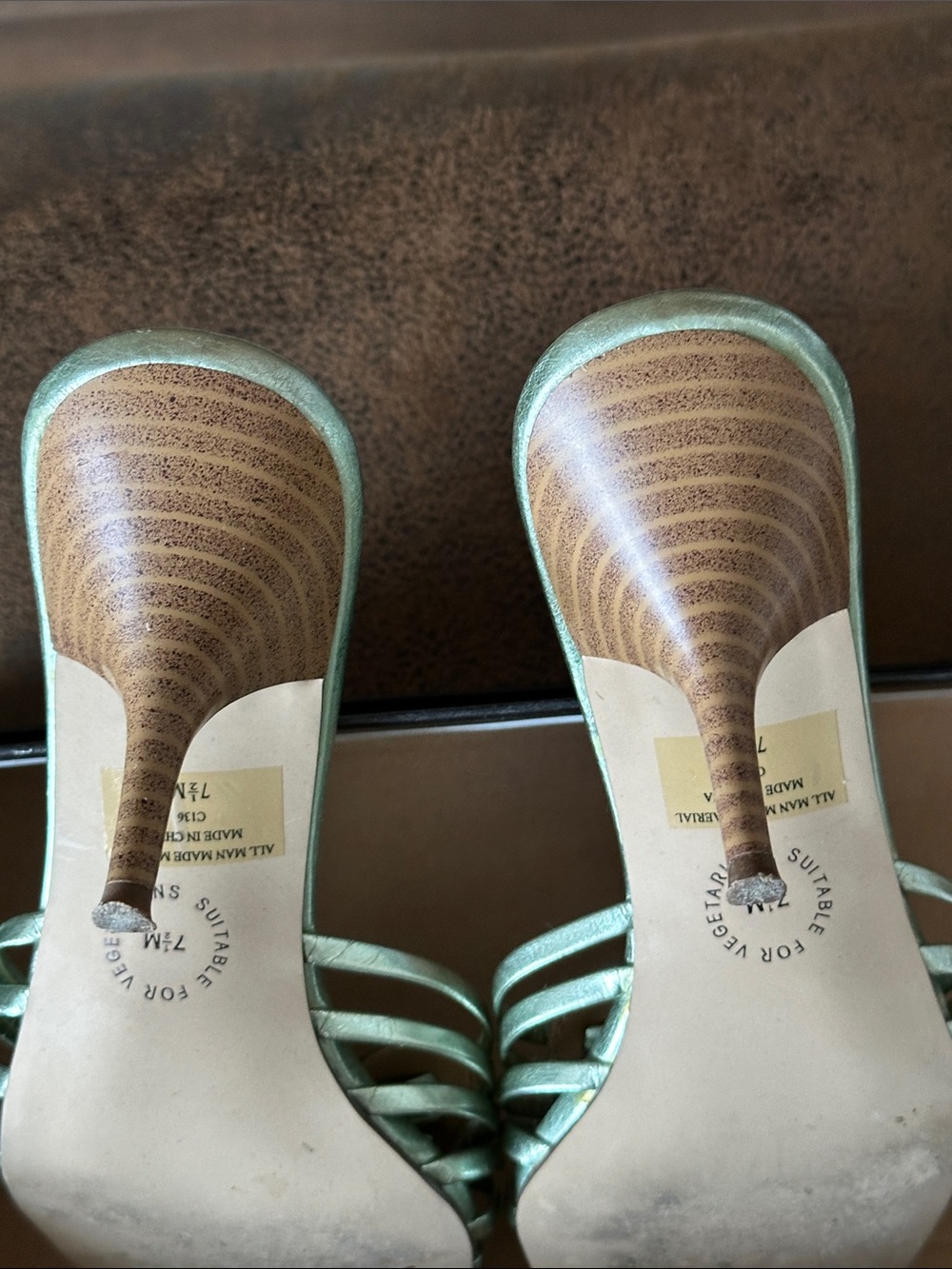 New York Transit Metallic Mint and Tan Slide Mules - Picture 9 of 12